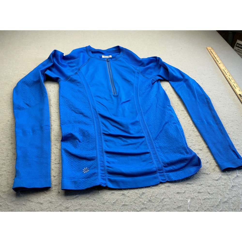 Athleta Quarter Zip Pullover Long‎ Sleeve Thumbhole Blue Size M Athletic Top